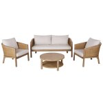 Salon de jardin 4 / 5 places en bois d'acacia et coussins �crus