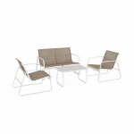 Salon de jardin 4 personnes en mtal et textilne blanc et naturel