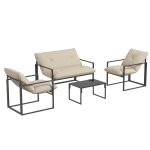 Salon de jardin 4 personnes - 4 pi�ces, 3 coussins - gris beige