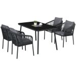 Salon de jardin 4 places 5 pcs table manger chaises empilables coussin Salon de jardin 4 places 5 pcs table manger chaises empilables coussin