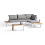 Salon de jardin 4 places en bois d'acacia et aluminium blanc Salon de jardin 4 places en bois d'acacia et aluminium blanc