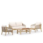 Salon de jardin 4 places bois et cramique terracotta 125x65