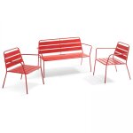 Salon de jardin 4 places en m�tal rouge