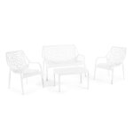 Salon de jardin 4 places en polypropylène avec fibre de verre blanc Salon de jardin 4 places en polypropylène avec fibre de verre blanc