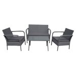 Salon de jardin 4 places en rsine tresse grise tissu gris