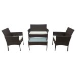 Salon de jardin 4 places r�sine tress�e marron tissu beige