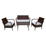 Salon de jardin 4 places rsine tresse marron tissu ivoire