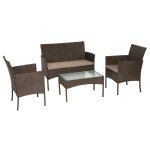 Salon de jardin 4 places rsine tresse marron tissu taupe