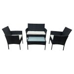 Salon de jardin 4 places en rsine tresse noire tissu beige