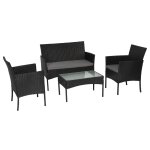 Salon de jardin 4 places en rsine tresse noire tissu gris