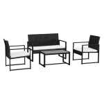 Salon de jardin 4 places en r�sine tress�e noire tissu ivoire