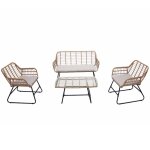 Salon de jardin 4 places en rotin et acier beige et noir