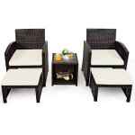 Salon de jardin 5 pi�ces 1 table basse plateau en verre blanc