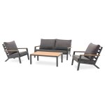 Salon de jardin 5 pl en alu et plateau composite effet bois