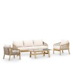 Salon de jardin 5 places bois et cramique bleue 125x65