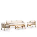 Salon de jardin 5 places bois et cramique moutarde 125x65