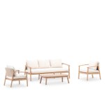 Salon de jardin 5 places en bois et corde tresse