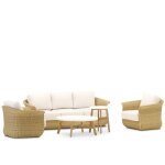 Salon de jardin 5 places en rotin synthtique avec 2 tables en bois