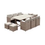 Salon de jardin 6 - 10 places en rsine beige avec coussins beige