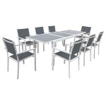 Salon de jardin 6  8 places en aluminium blanc et gris