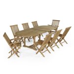 Salon de jardin 6 chaises avec 2 fauteuils en teck massif Salon de jardin 6 chaises avec 2 fauteuils en teck massif