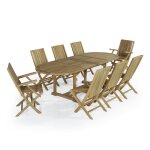 Salon de jardin 6 chaises avec 2 fauteuils en teck massif