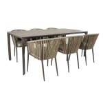 Salon de jardin 6 chaises, aluminium / fibres de verre, aspect bois Salon de jardin 6 chaises, aluminium / fibres de verre, aspect bois
