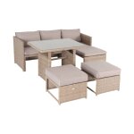 Salon de jardin 6 places avec table en rsine tresse beige