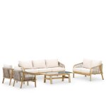 Salon de jardin 7 places bois et céramique bleue 125x65 Salon de jardin 7 places bois et céramique bleue 125x65