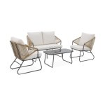 Salon de jardin acier et cordes 4 places beige Salon de jardin acier et cordes 4 places beige