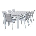 Salon de jardin aluminium blanc et textilne gris 8 pers.