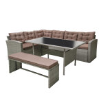 Salon de jardin d'angle 8 places en rsine gris & marron