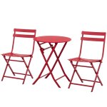 Salon de jardin bistro pliable m�tal thermolaqu� rouge