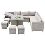 Salon de jardin encastrable 10 places en rsine tresse gris