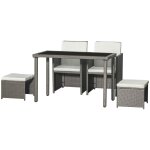 Salon de jardin encastrable 2 fauteuils 2 tabourets table basse gris