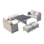 Salon de jardin encastrable 8 places en rsine gris