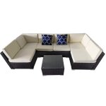 Salon de jardin modulable 6 places en rsine tresse - marron et beige