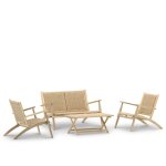 Salon de jardin pliant en bois et rotin synthétique beige Salon de jardin pliant en bois et rotin synthétique beige