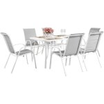 Salon de jardin repas mtal gris 6 places