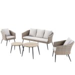Salon de jardin scandinave 5 places en rsine effet rotin et noir