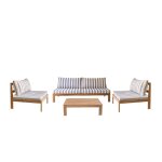 Salon de jardin en teck massif rayé blanc et taupe Salon de jardin en teck massif rayé blanc et taupe