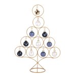 Sapin de nol en mtal dor et boules de nol en verre bleu et blanc