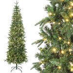Sapin de no�l slim 210h cm 300 lumi�res 826 branches plastiques vert