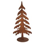 Sapin sur socle en m�tal rouill� marron 36 x 70 cm