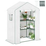 Serre de jardin avec étagères 3 niveaux acier blanc Serre de jardin avec étagères 3 niveaux acier blanc