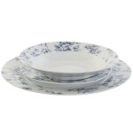 Service de 18 assiettes en porcelaine florale bleue: plates, creuses e