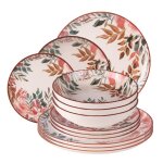 Service d'assiettes 12 pi�ces rose en fa�ence