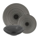 Service d'assiettes 18 pices noir en grs