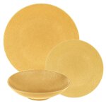 Service d'assiettes safran 12 pices jaune en grs