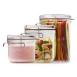 Service de bocaux de conservation en verre, transparent, 3 pices